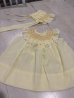 Vintage Nannette Dress Bonnet Set Baby Girls Small Smocked Lace Made Usa 70s