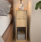 Narrow Fluted Nightstand Set Of 2  Wooden Small 2 Drawer Nightstand
