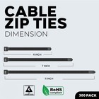 100 Pcs Each 4    7    11  Black Nylon Cable Wire Zip Ties  300 Pcs Total 
