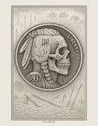 Hobo Nickel Style Skull Art Print  8x10    Real Buffalo Nickel Practice Coin V3