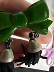 Vintage Brooch Bakelite Bow  Spinach Green Tassel Dangle Art Deco