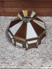 Vintage Glass Lamp Shade  Drop Light Pendant Hanging Brown Amber Cream no Wiring