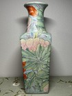 Vintage Hand Painted Chinese Famille Rose Lotus Themed Square Body Vase