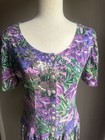80s Vtg Grunge Dress Cotton Drop Waist Button Up Floral Cottagecore Purple Small