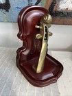 Vintage Brass Violin Bookend Single Wood Base Musical Instrument Shelf End Decor