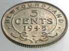 1945c Newfoundland Canada 5 Cent Five Cents Km19a George Vi Silver Coin V611
