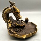 Brass Dragon Statue Back Flow Incense Burner Feng Shui  Decor