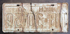 1940 Michigan License Plate  hb-30-59 Rusty Painted Bent Garage Barn Hanger
