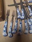 Blue Onion Ceramic Handle Silverware Set  all Damaged 