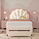 Twin Size Bed Frame Petal Beige Led Toddler Kid Girl Bedroom Cama Para Ni  a