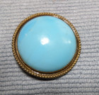 Vintage Antique Metal   Blue Glass Button