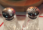 Vintage Etched Glass   Sterling Silver Stars Top Lids Salt And Pepper Shakers