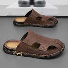 Mens Casual Leather Sandals Close Toe Beach Slippers Slides Outdoor Shoes Light