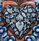 Heart Blue Roses Milagros Guadalupe Wood Handmade P  tzcuaro Mexican Folk Art Med