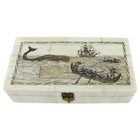 Fake Reproduction Etched Scrimshaw Bone Art Whaling Ship Jewelry Box Whale Chest