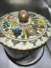 Vtg Daher Floral Tin Lidded Biscuit Cookie Box England Flowers Handled Embossed