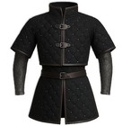 Black Cotton Gambeson Armor     Larp Medieval Padded Jacket With Leather Trim