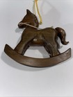 J71 Vintage Hand Carved Wood Rocking Horse Signed Ornament Christmas Folk Art