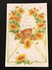 Vintage Thanksgiving Card Glittered Bear Sunflower Bumble Bees Nos W  Envelope
