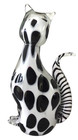 Art Glass Cat White   Black Polka Dot   Stripes Encased In Clear Glass 9 5 