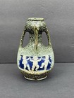 Antique Art Nouveau 4 75    Bud Vase Green   Blue Glazed Jasperware 1910s
