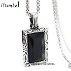 Mendel Stainless Steel Mens Hip Hop Black Obsidian Stone Pendant Necklace Men