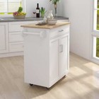 White Kitchen Island Rolling Cart With Towel Rack  Rubber Wood Table Top