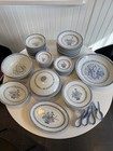 64 Piece Chinese Blue And White Rice Grain Floral Porcelain Vintage Dish Set