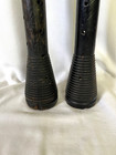 Antique Vintage Pair Black Beehive Wooden Bobbin Spools Industrial Textile Decor
