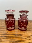 A Pair Of Antique 19th C Bohemian Ruby Flash Glass Apothecary Pharmacy Jars