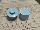 Vintage Blue Ceramic Butter Bell Keeper     French Style Crock