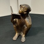 Vtg Brass bronze Monkey Statue Art Figure Holding Reading A Book 4 75  Patina