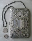 Antique Art Nouveau Floral Silver Card Case  bill Holder Purse  4