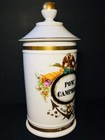 Antique Pom Camphor Jar 11  Medical Hand Painted Milk Glass Pharmacy Apothecary