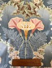 Antique French 1890   s Morning Glory Floral Cotton Fabric Sample  4   Smoky Blue