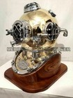 Brass Vintage Style Mark V Full Size Steel Diving Divers Helmet W  Wooden Base