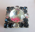 Stunning Czech Vintage Style Glass Rhinestone Button     Navy W c Crystal Clear