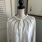 Bob Mackie Sweater Womens Large White Cardigan Silver Sequin Retro Wearable Art