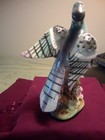 Vintage Realistic Japan Blue Jay Porcelain Bird Figurine Tree Stump Flowers 