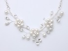 Bridal Wedding Pearl Flower Necklace Earrings Set