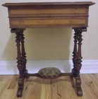 Very Old Antique Wooden Sewing Work Table With Padded Foot Rest - Very Nice Look