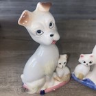 Vintage Ceramic Figurine White Dog With Puppy   Cat With Kitty Made In Japan Mcm