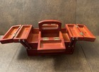 Vintage Singer Sewing Box Accordion Fold Out Wooden Sewing Carry Caddy Organizer