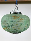Japanese Paper Hanging Lantern Vtg Obon Flowers Chrysanthemum Green Decor Lt94