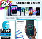2 Pack 6ft Led Fast Charge Usb Cable Cord For Apple Iphone 8 X Xr 11 12 13 14