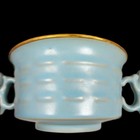 7  China Antique Ru Porcelain Fenghua Mark Gilt Double Beast Ear Incense Burners