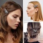 2pcs Vintage Rhinestone Hair Clips Blue Crystal Clips Flower Small Hair Barre   