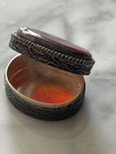 Antique Turkish Tiny Silver Box With Translucent Agate Stone Top