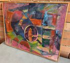 Vintage Mcm Abstract Painting Modern Art Wall Hanging Mid Century Signed Linton