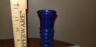 Vintage Blue Glass Genie Liquor Bottle Decanter With Cap Ridged Mcm 11 1 2  Tall